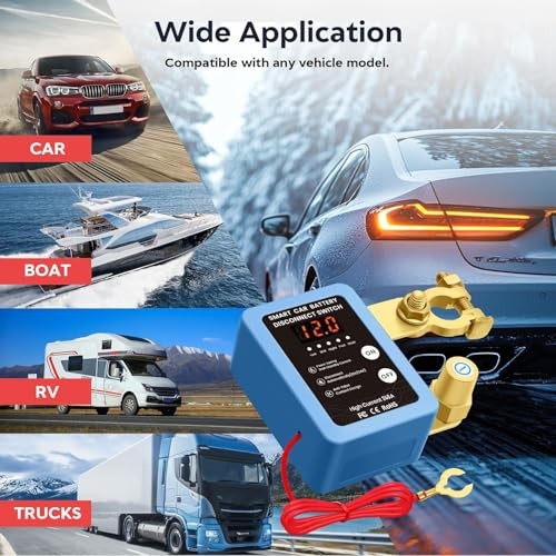 Kill Switch for Car - 12V Remote Battery Disconnect Switch Smart Voltage blue