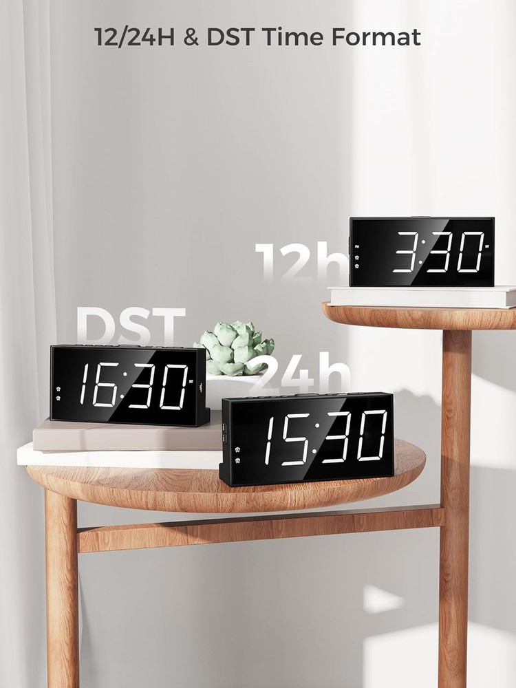 Alarm Clock for Bedroom, 2 Alarms Loud LED Big Display Plug in Simple Basic D...