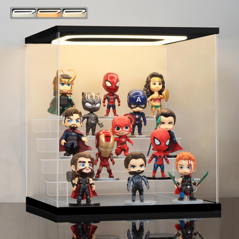 Clear Acrylic Display Case with Light 5 Tier Display Storage Box Assembly Dus...