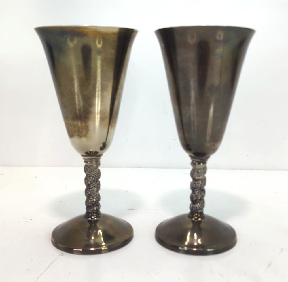 Vintage 6 Silver Plated Roma S.L. Spain Madrid 7-1/8” Height Wine Goblets Used