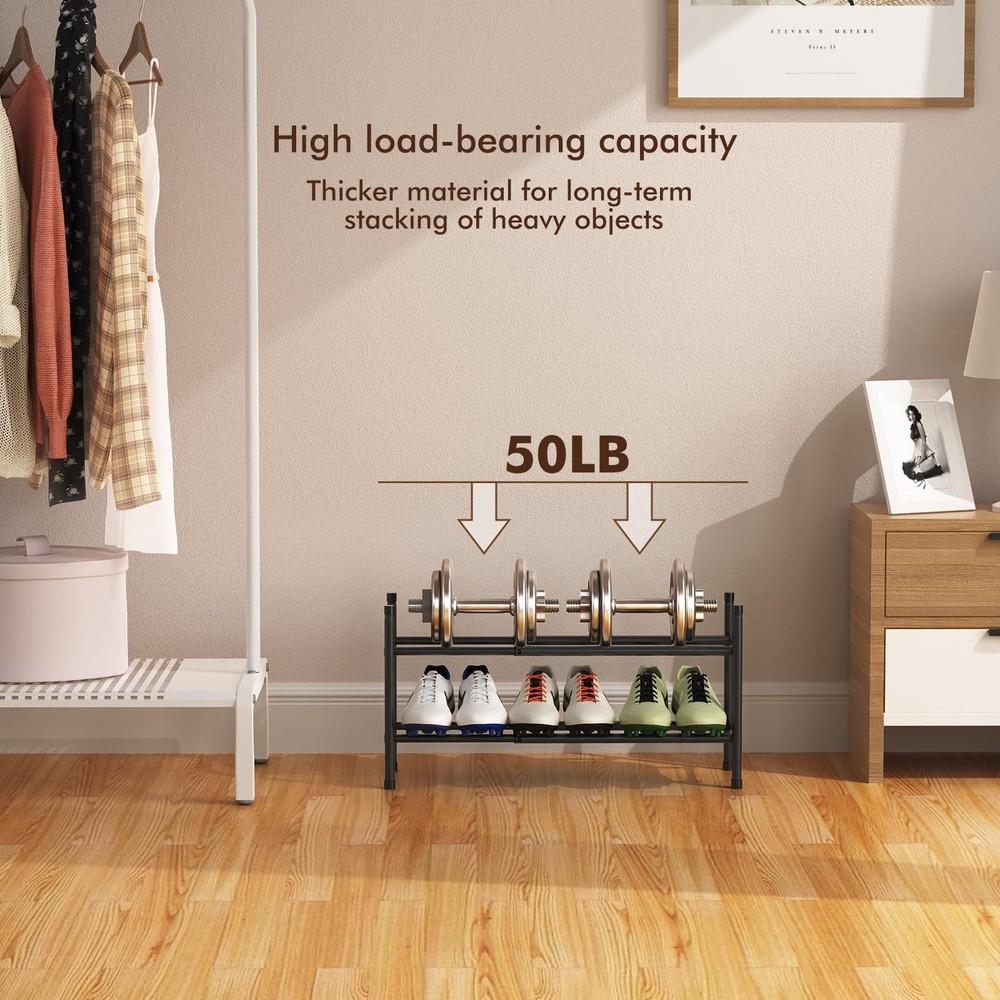 Expandable Shoe Rack, 2 Tier Shoe Rack for Closet, Stackable Adjustable Stand...