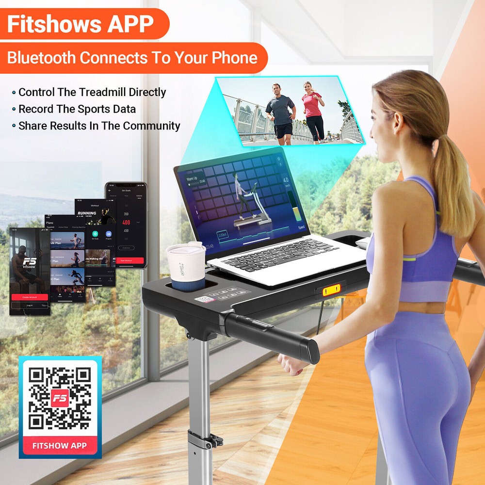 2.5HP Folding Treadmill w/Adjustable Desk Soft Drop System, Running Pad Machine