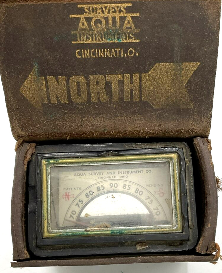 Vintage Aqua Survey Instruments Cincinnati OH Leather Case Dip Compass