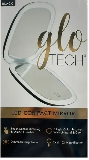 GLO TECH LED COMPACT Magnifying Small Mirror 1X & 10X Travel 4” - Opened Box