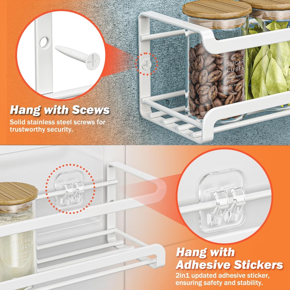Bunoxea Spice Rack wall mounted 2 Pack, Space-Saving Spice Organizer for Spic...