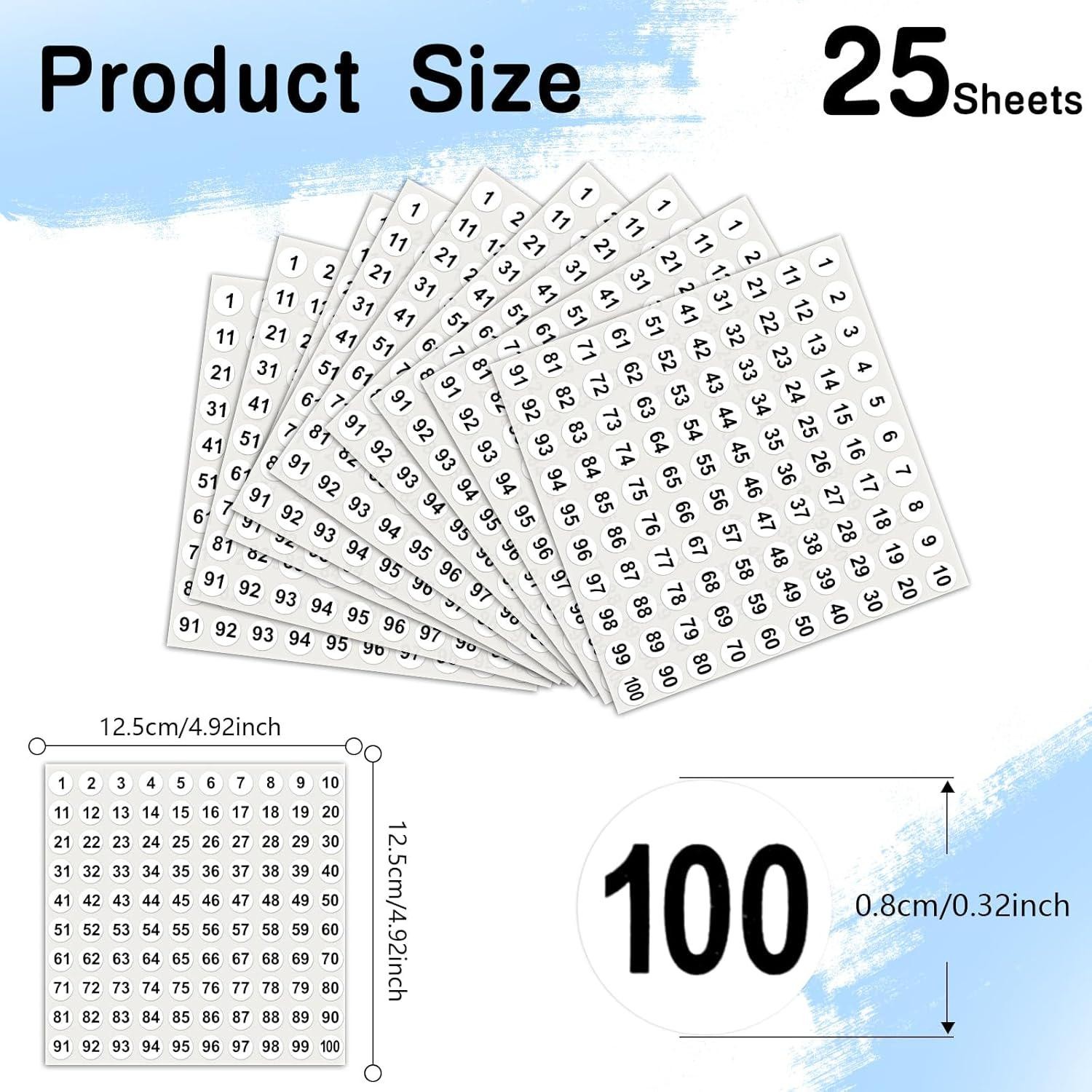 Number Stickers, Number Stickers 1-100, 2500 PCS Vinyl Consecutive Number 25 for