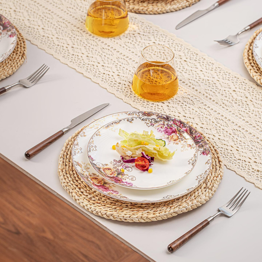 Dinnerware Sets, Plates Set, with Bowls, Artistic 12-Piece Ceramic Dinnerware, f