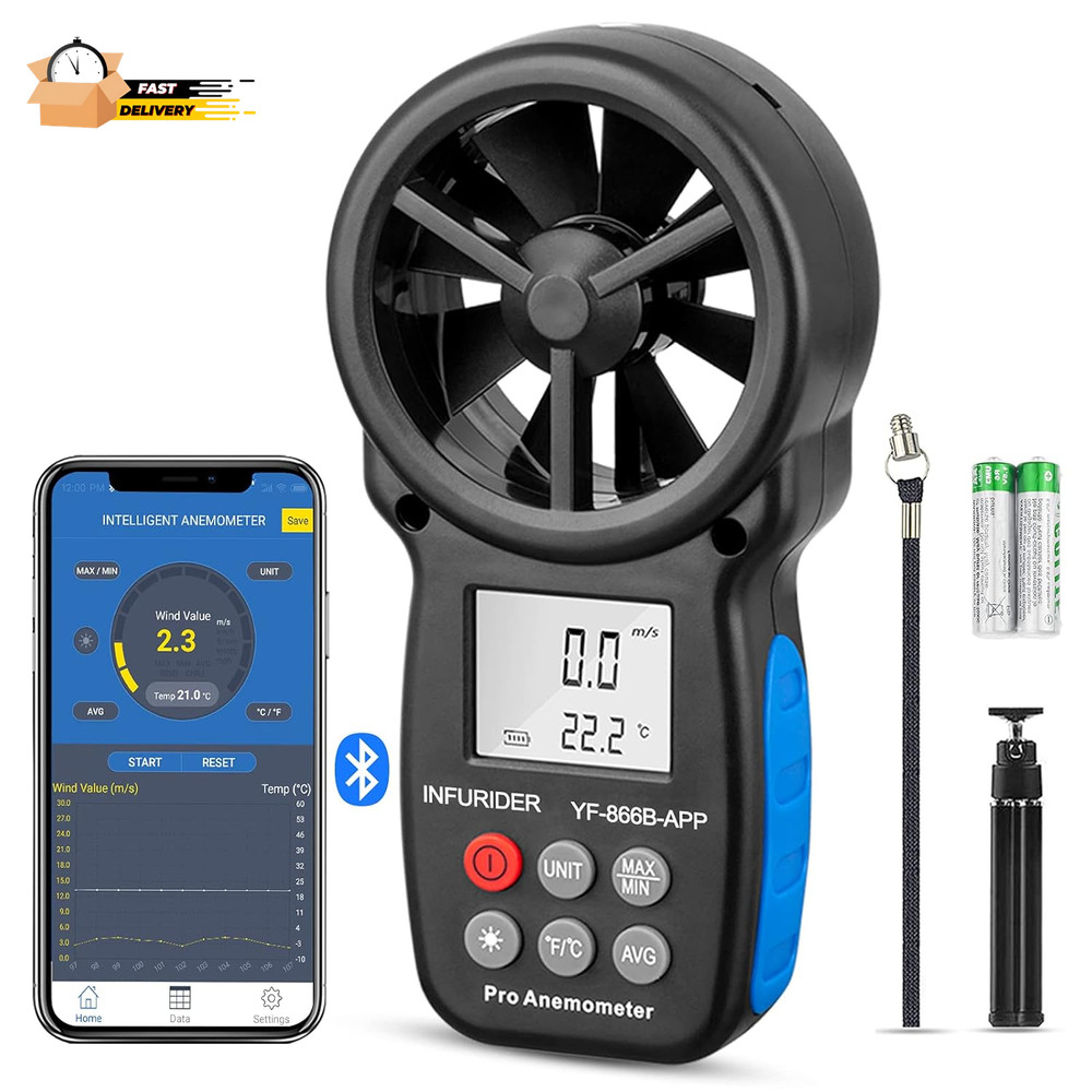 Digital Wireless Anemometer with APP via Bluetooth, Handheld Wind Speed Meter W
