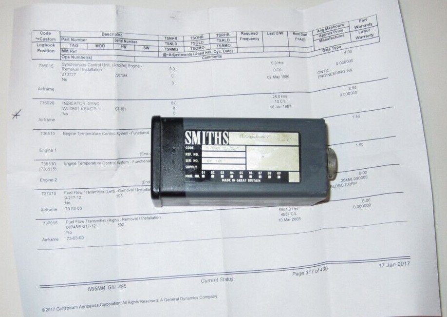 AIRCRAFT INDICATOR SMITHS SYNCHROSCOPE WITH PAPERWORK G3 GIII N95NM