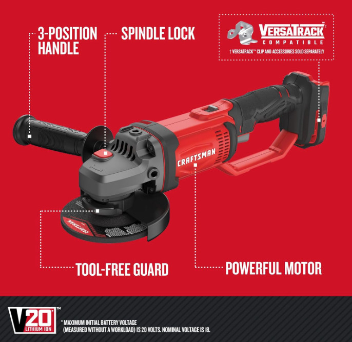 CRAFTSMAN V20* Angle Grinder, Small, 4-1/2-Inch, Tool Only