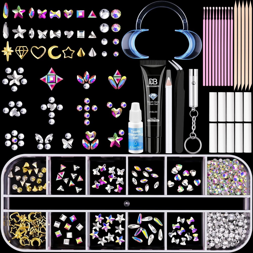 DAZZLEBRITE Tooth Gem Kit, Gems Kit Multi-sizes, 01 Clear+AB