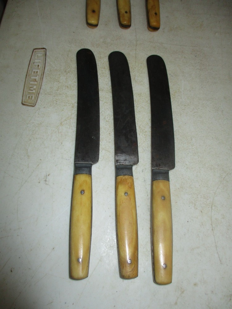 3 SETS ANTIQUE KNIFE & FORK BONE HANDLED FLATWARE