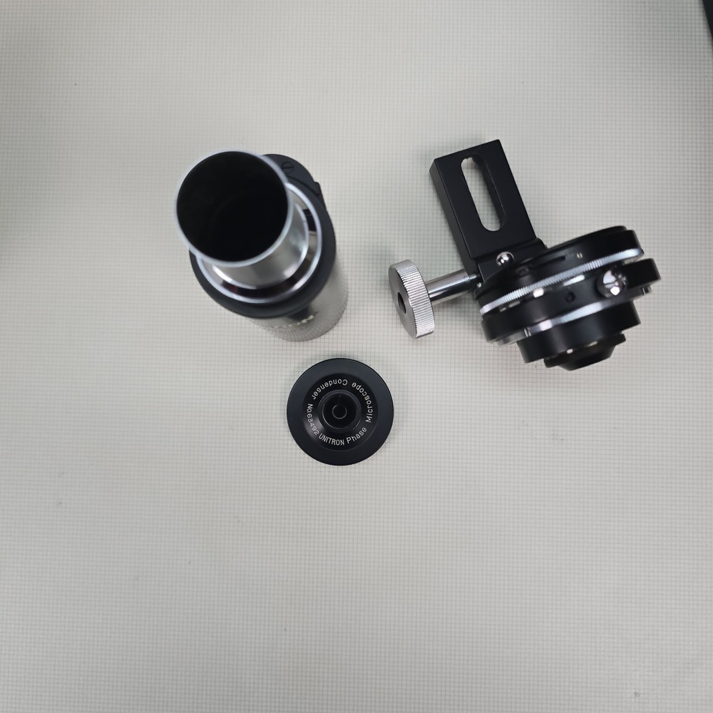 Vintage Unitron BMPE Binocular Phase Microscope Wood Case & Accessories