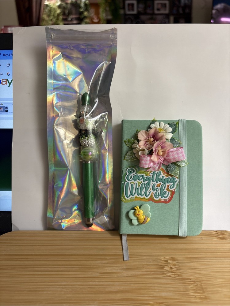 HANDCRAFTED BEADED PEN & NOTE PAD SET -everything Will Be Ok