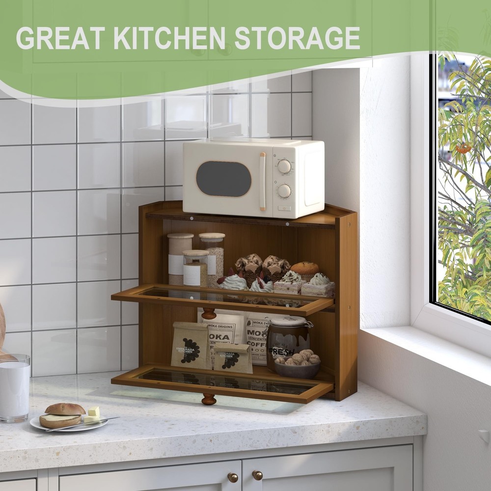 Corner Bread Box for Kitchen Countertop, Large Bread Container Storage Bamboo...