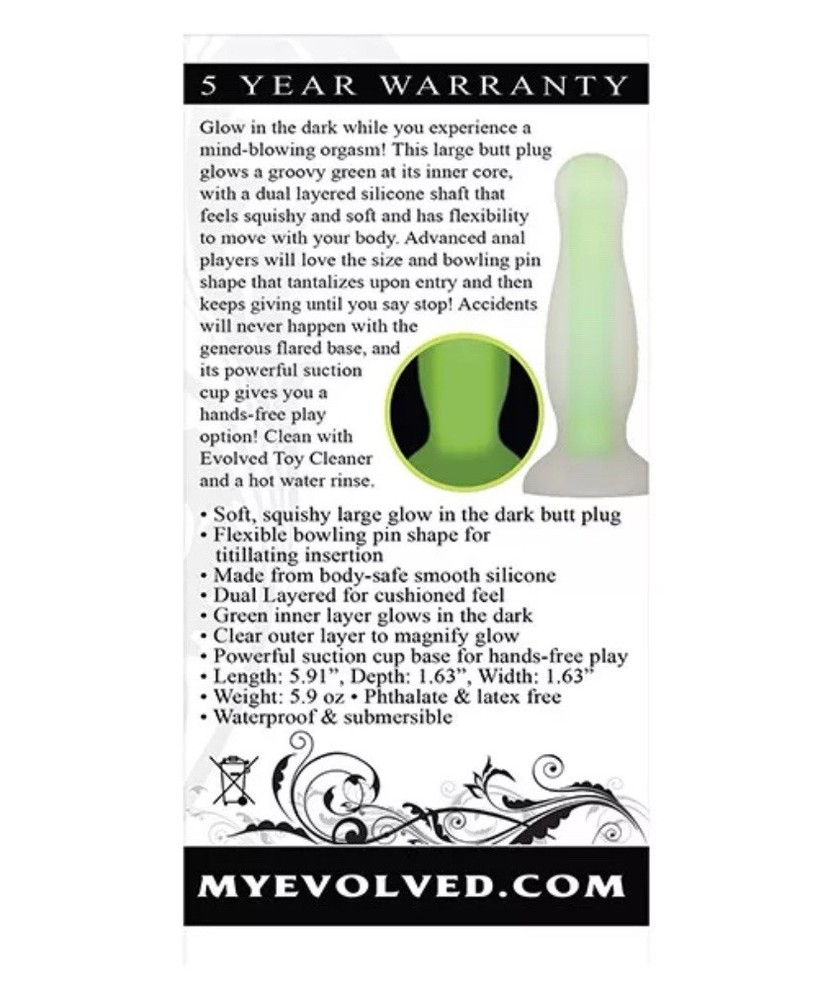 EVOLVED Luminous Glow In The Dark Waterproof Butt Plug LARGE