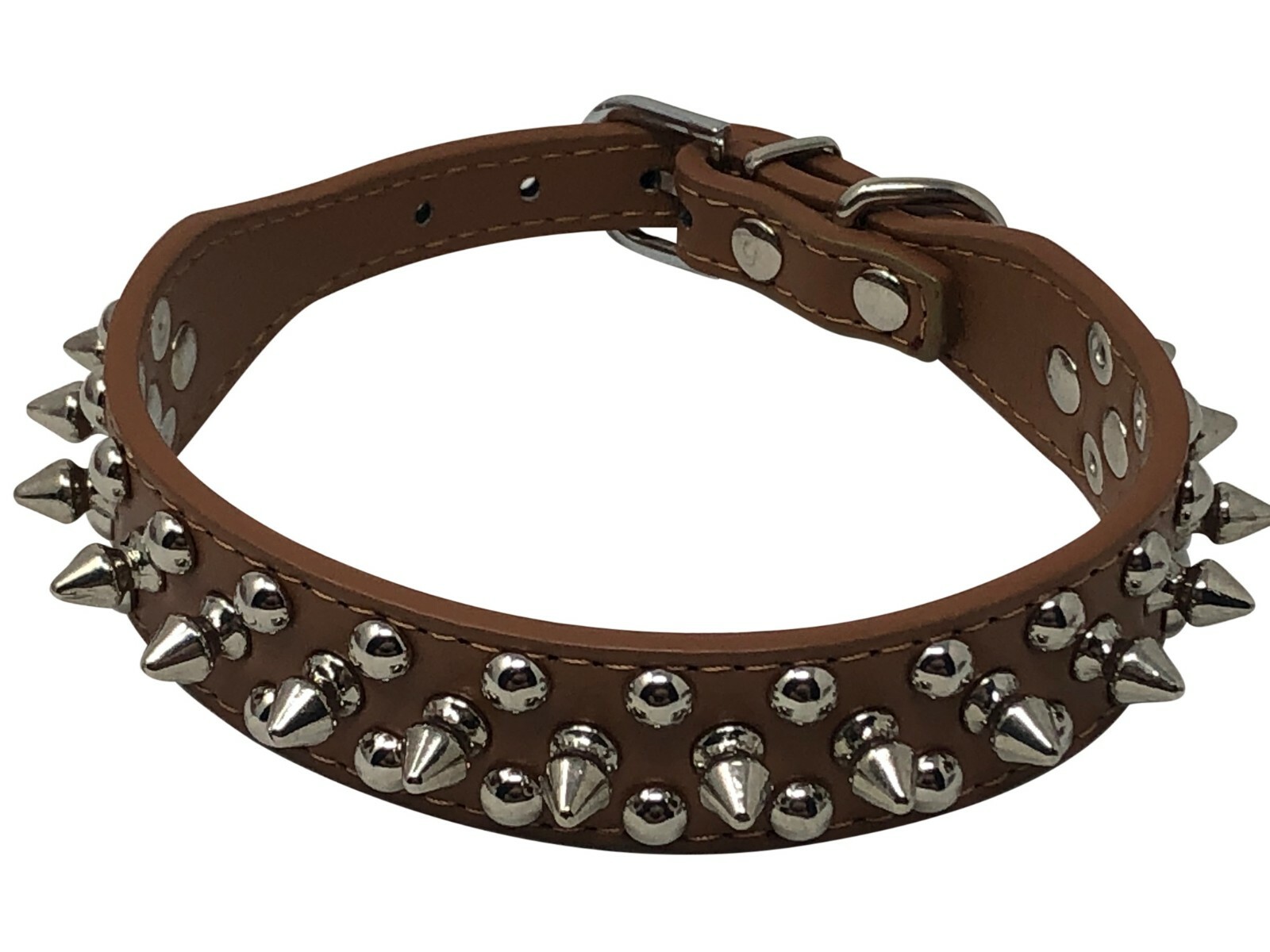 Dog Collar Studded & Spikes Rivet Adjustable 12 Colors Faux Leather 1" w S M L