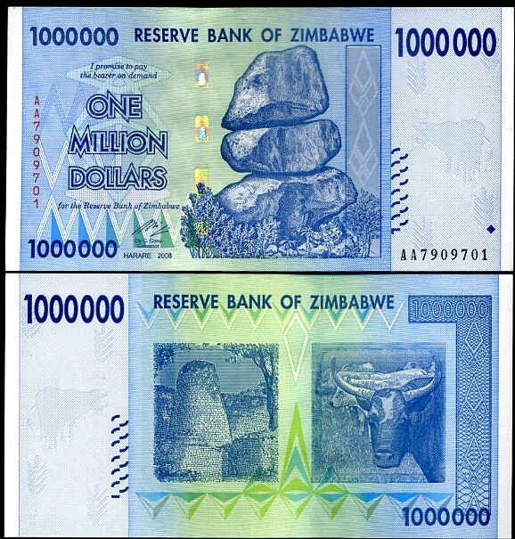 Zimbabwe 1 Million Dollars 2008 Banknote AA+ UNC Uncirculated P-77