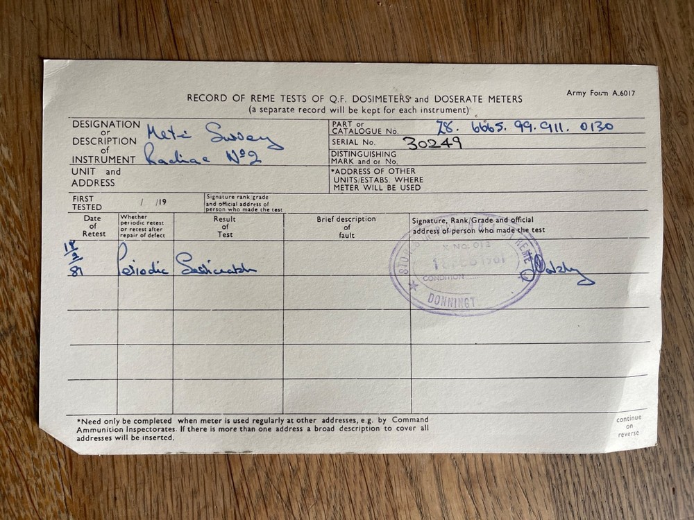 British Military RADIAC Meter No. 2