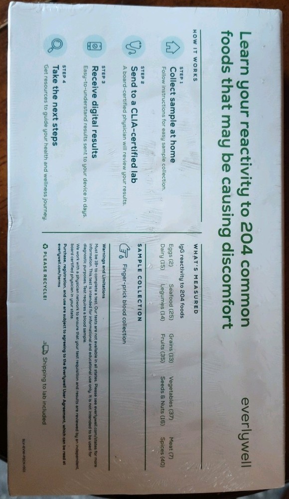 Everlywell Food Sensitivity Comprehensive Test - 1 Collection Kit