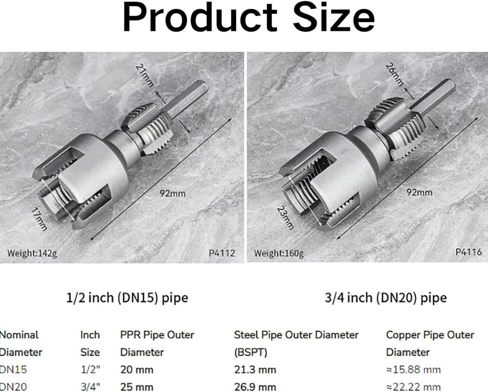 2PCS 1/2'' 3/4'' Water Pipe Integrated Internal & External Pipe Threading Tool