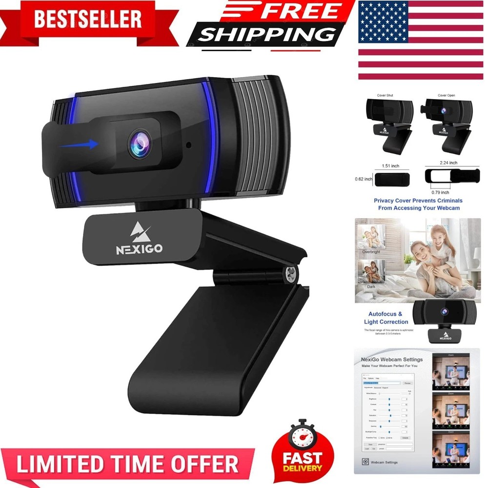 N930AF Webcam with Microphone for Desktop, Autofocus, Webcam for Laptop, Comp...