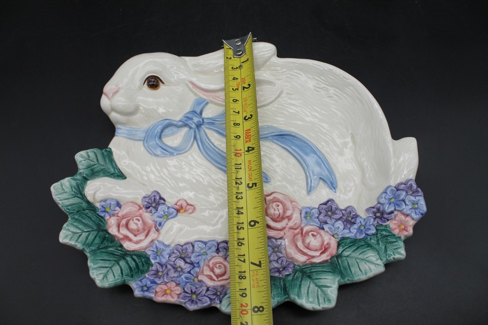 Fitz & Floyd 1993 Bunny Platter Easter Rabbit Floral Ceramic Canape Plate