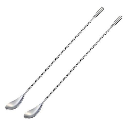 Bar Spoon Cocktail Mixing Stirrers for Drink, 12"-Drop Shape-2PCS Silver