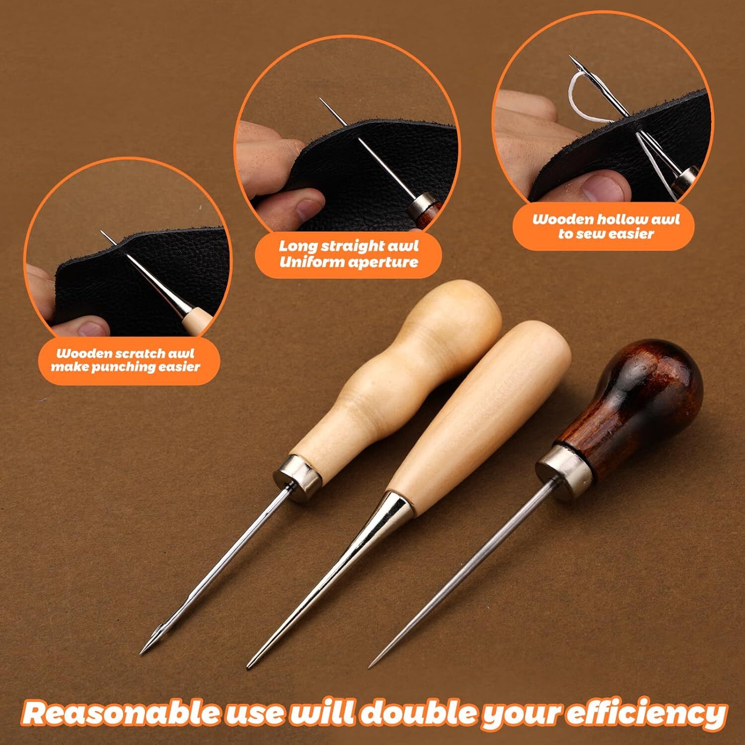 Upholstery Repair Sewing Kit Leather Hand Stitching Needles Thread Awl Tools