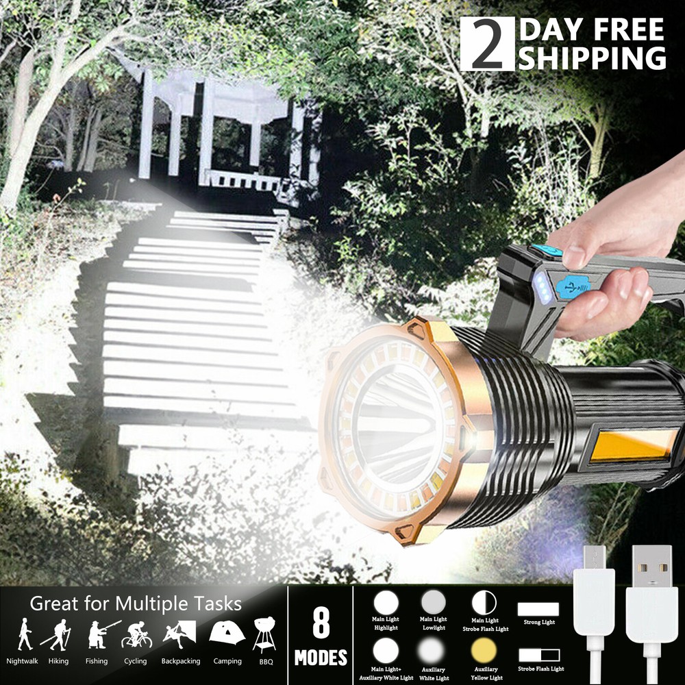 Powerful LED Flashlight USB Rechargeable Torch Police Lamp Spotlight Searchlight