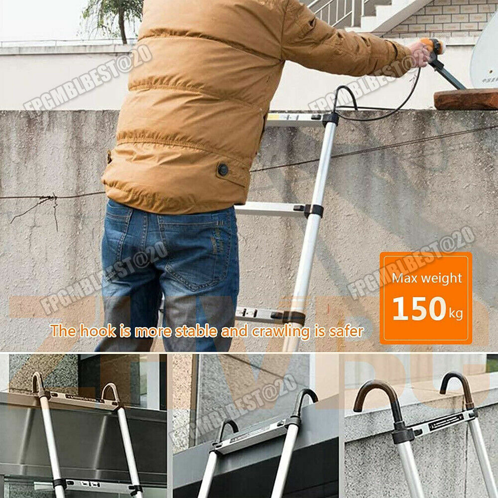 5m/16.4ft Telescopic Extension Ladder Extendable Collapsible Step Ladders & Hook
