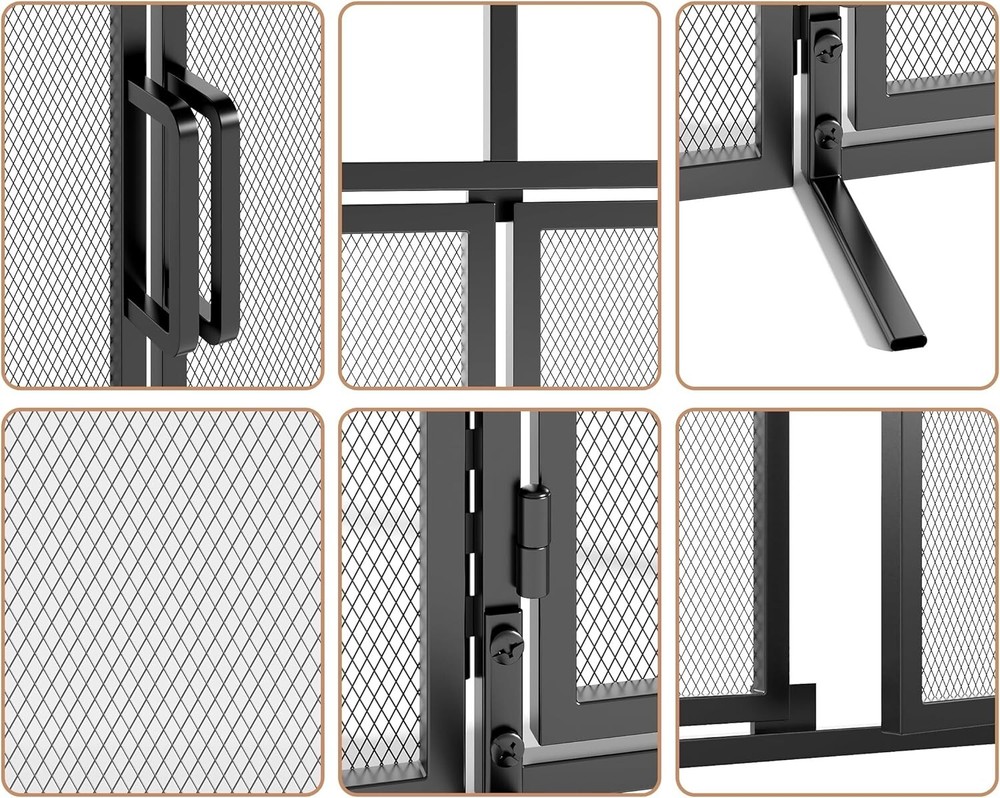 3-Panel Folding Fireplace Screen with Magnetic Hinged Doors, Solid Wrought Ir...