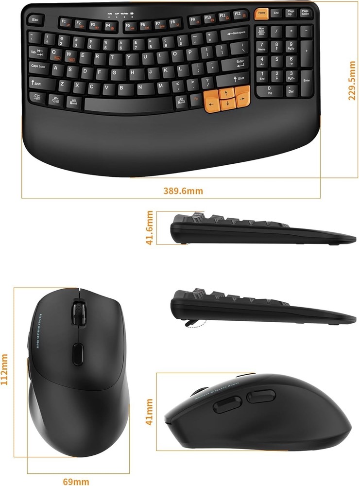 Wireless Keyboard & Mouse Combo,2.4G Wave Keys-Black *Please read description*