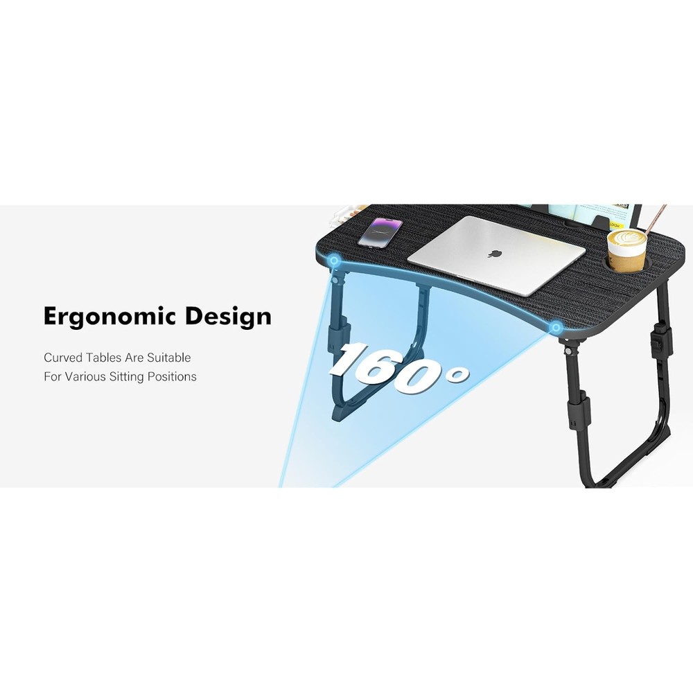 Laptop Table for Bed Adjustable Height Foldable With Storage Portable Lap Desk