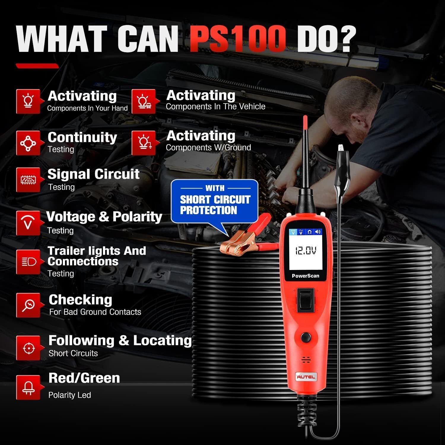 Autel Circuit Tester PowerScan Circuit Probe Tool 12-24V Electrical Short Open