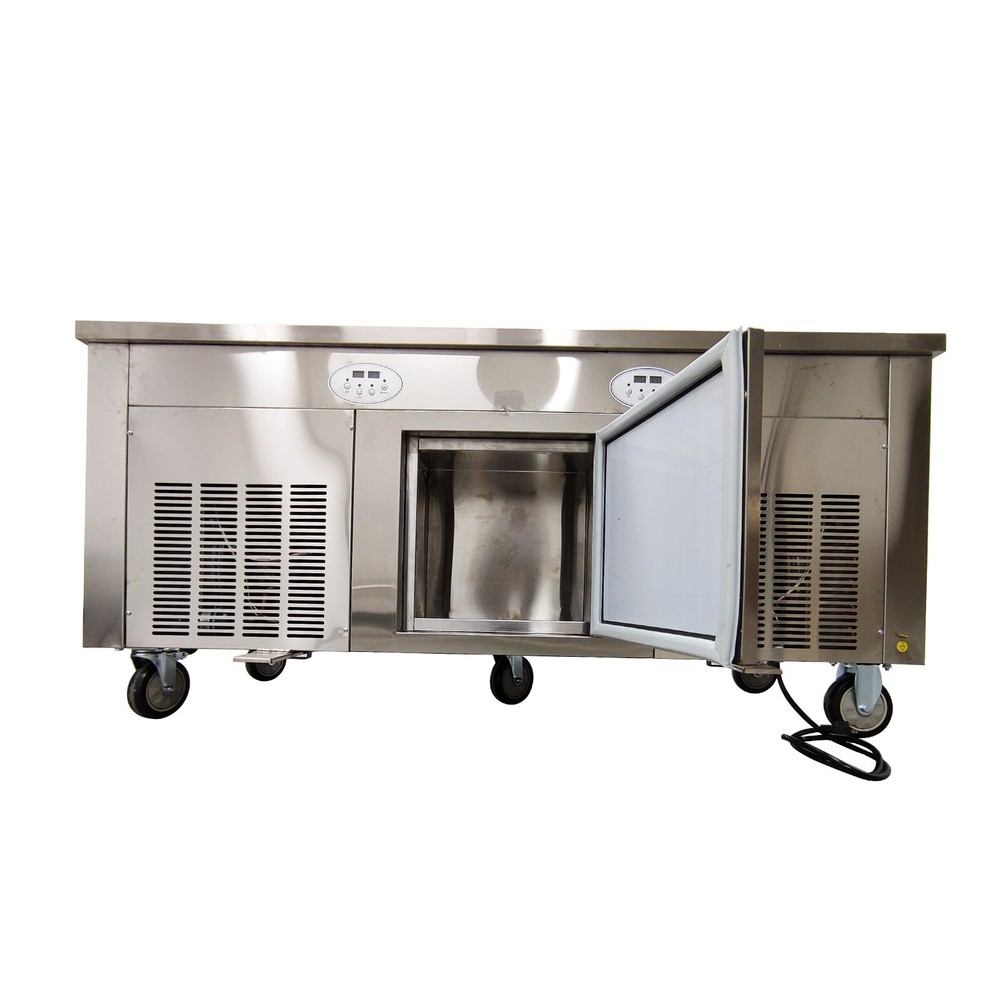 110V Double Pots LCD Digital Ice Frying Machine Fried Ice Cream Rolls Maker