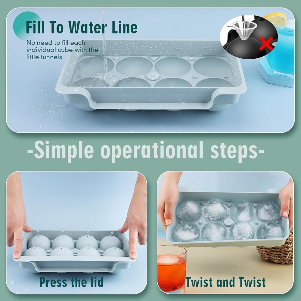 Large Blue Ice Cube Trays - Create Perfectly Shaped 2.5in Ice Balls for Drinks