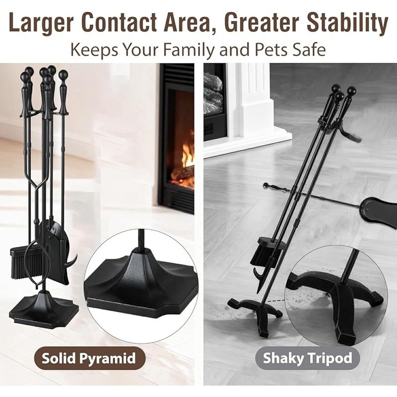 Brass Fireplace Tools Set 5 Pieces Heavy Duty Wrought Iron Fire Pit Accessories