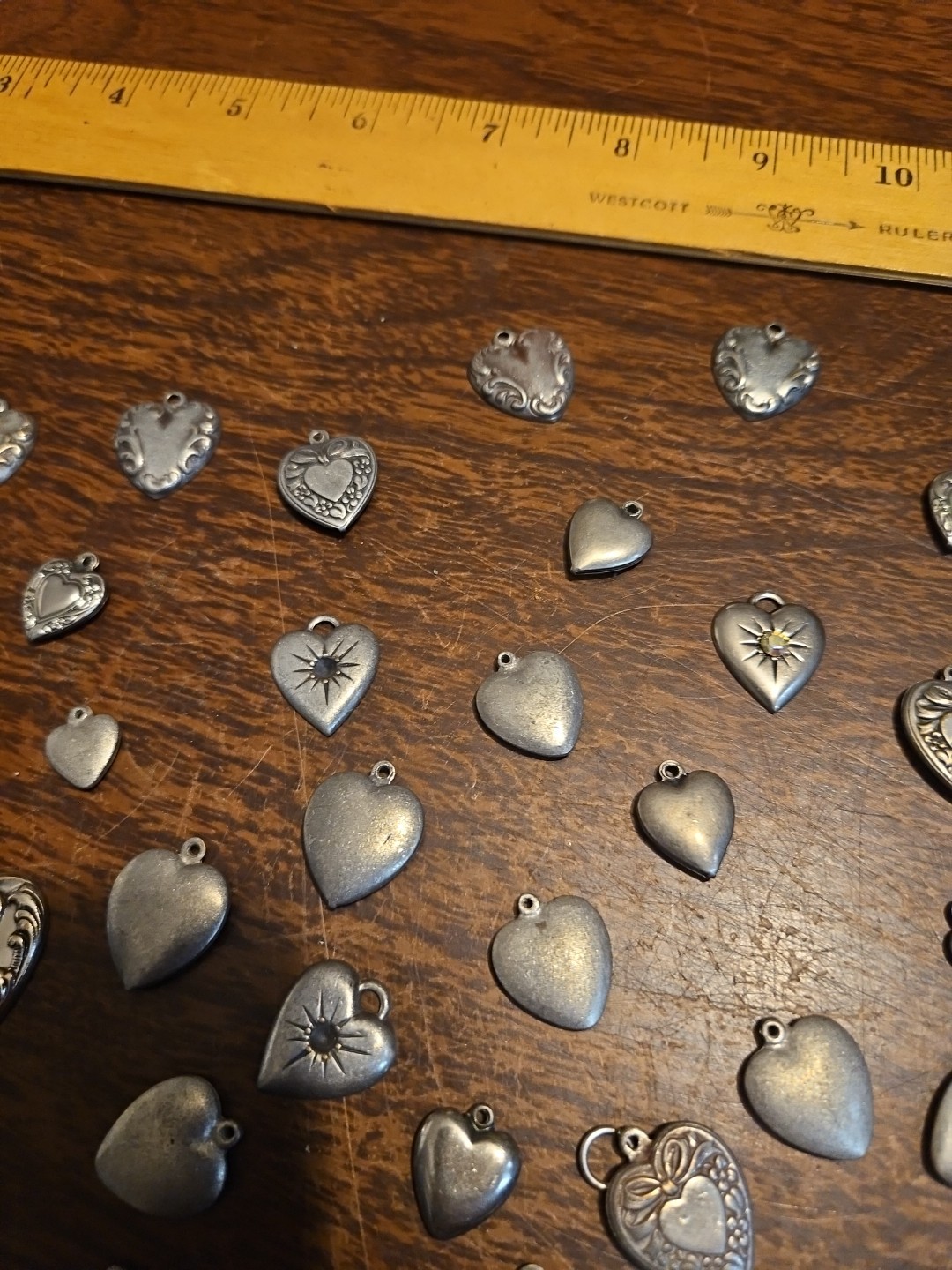 Lot 50 Silver Hearts Mini France Vintage 60s Brass Stampings Findings Jewelry