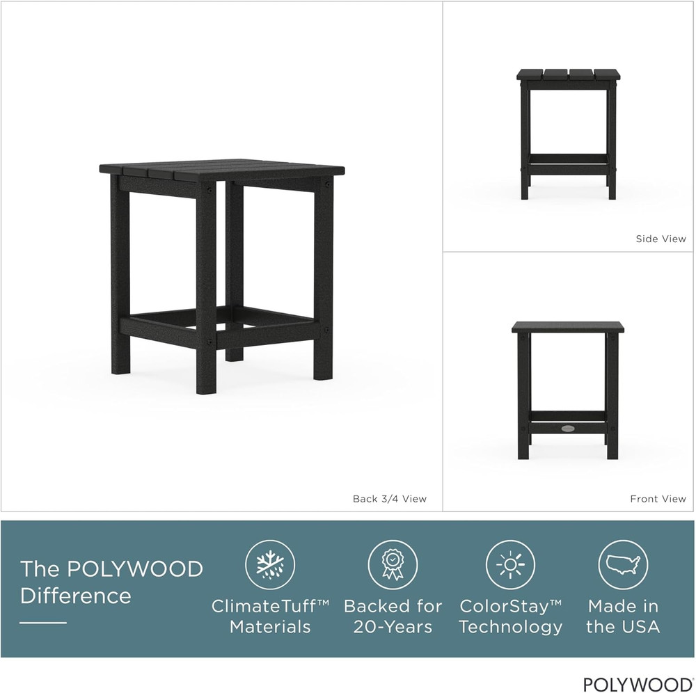 POLYWOOD Long Island 18" Side Table, Black