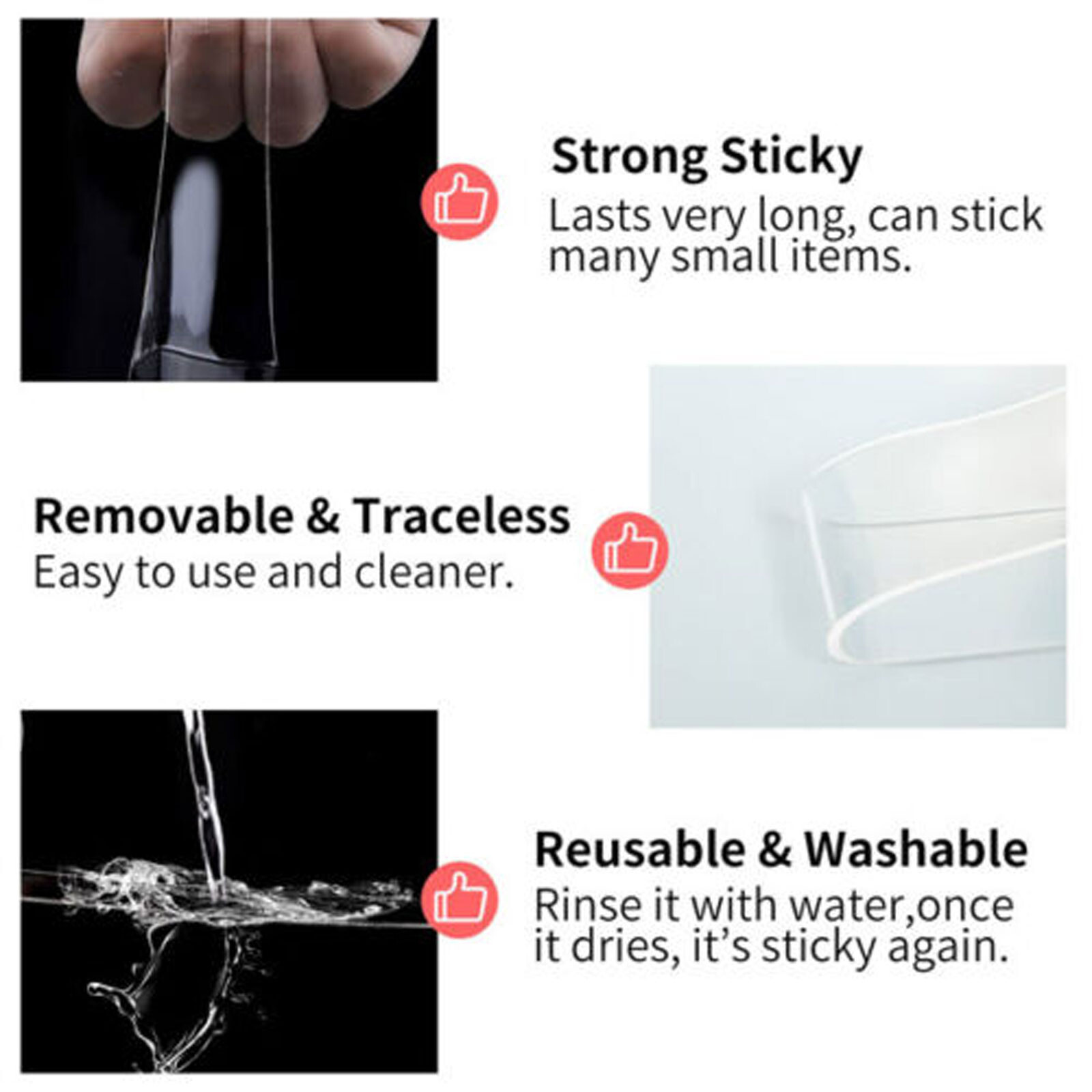 20FT Transparent Tape Double Sided Traceless Washable Adhesive Invisible Gel