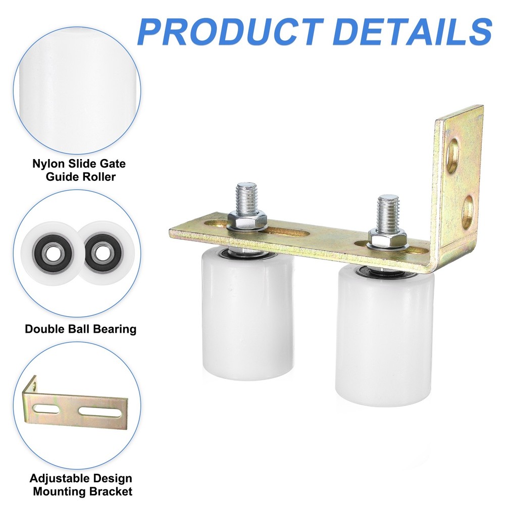 1Set Slide Gate Guide Roller, 2"x2-3/8" Nylon Gate Support & Bracket, White