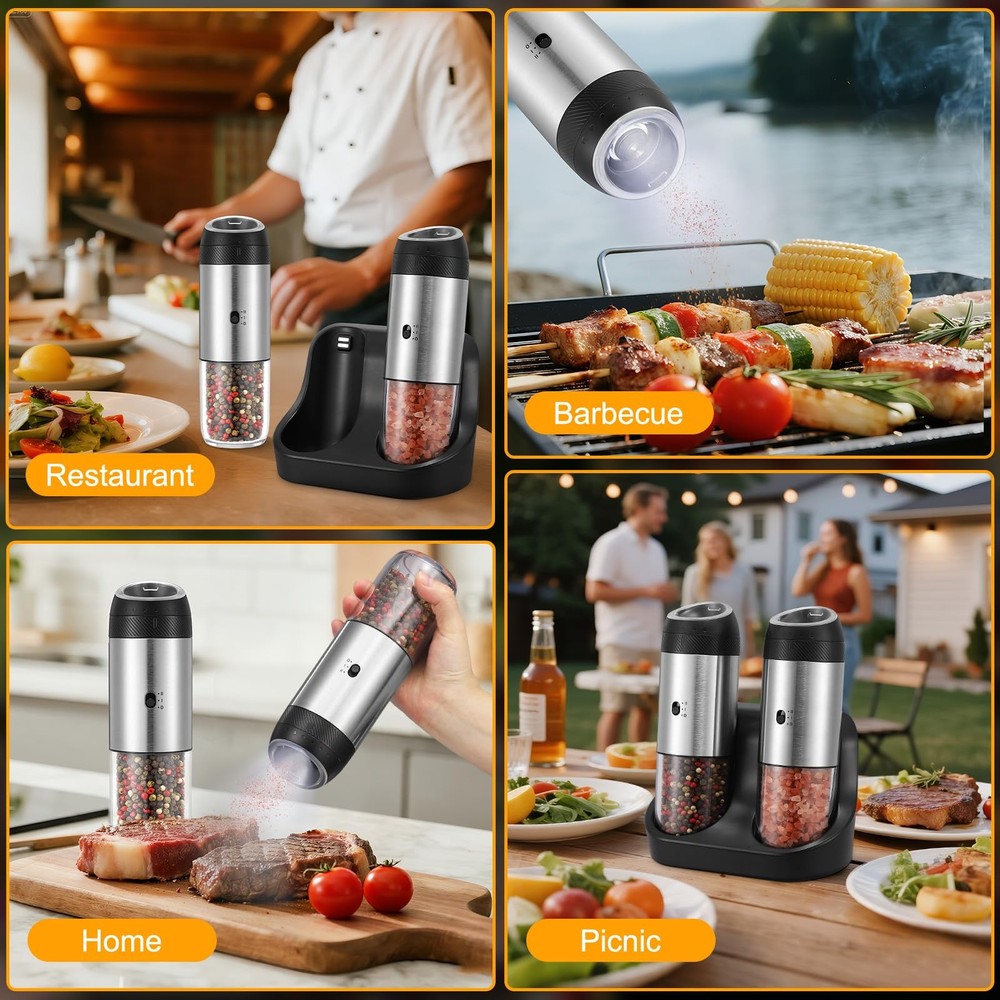 Rechargeable Salt Grinder Set with Variable Grinding Speed, External Adjustab...
