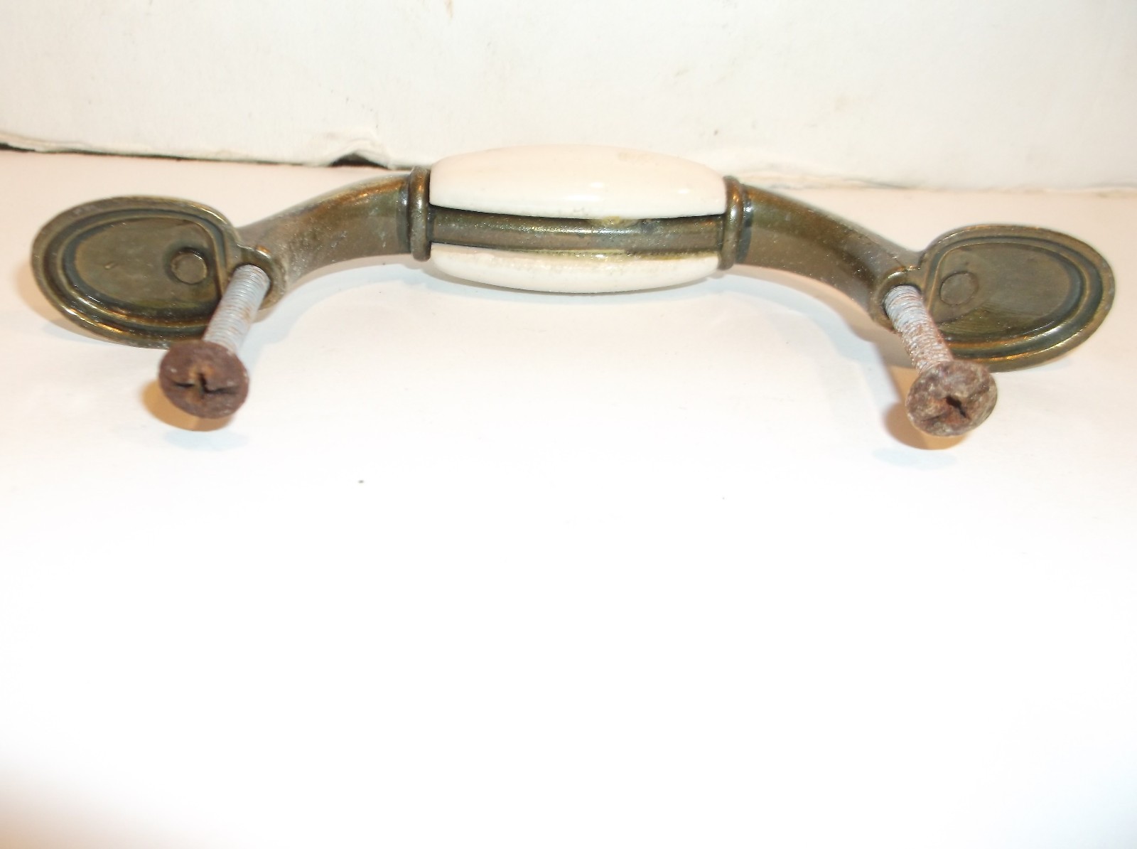 Lot of 6 Ceramic & Brass Cabinet/Drawer Pulls 5" c-c 3"