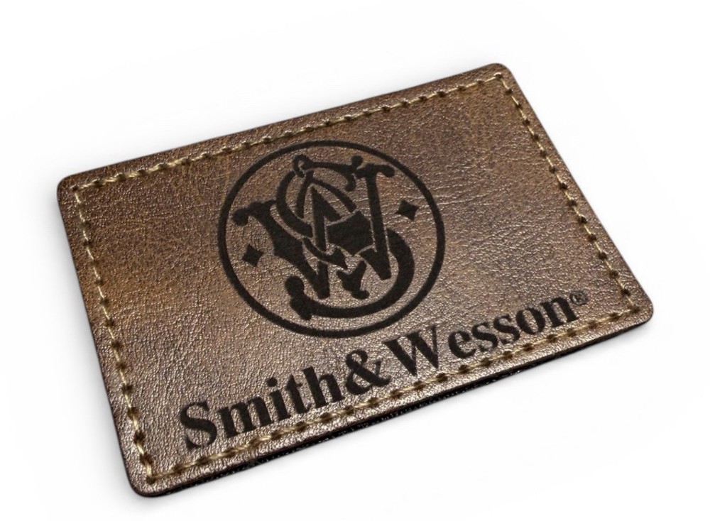 Smith & Wesson Patch - Square - Brown Leather - Hat/Bag Patch Hook & Loop