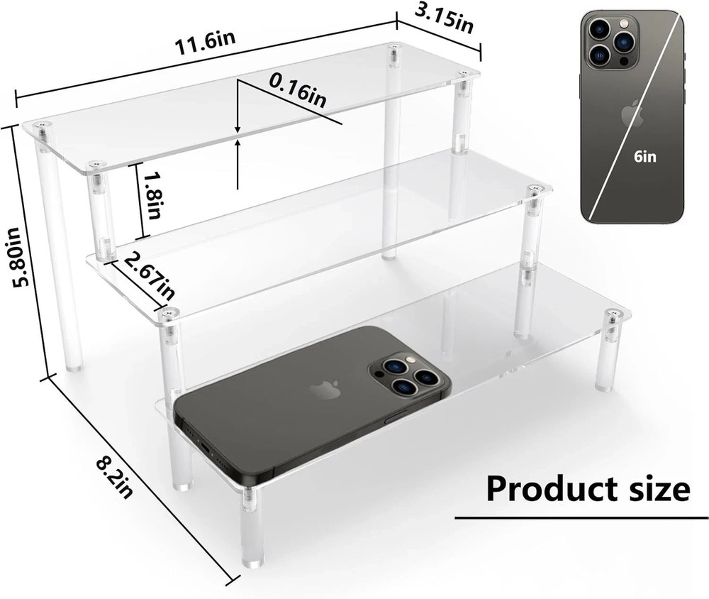 Acrylic Display Risers,Clear Display Risers Stand Small Mini Shelf 3 Tiered Cupc