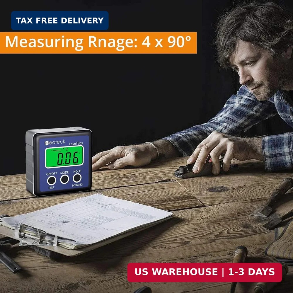 Neoteck Digital Angle Finder LCD Digital Angle Gauge Waterproof Protractor Incli