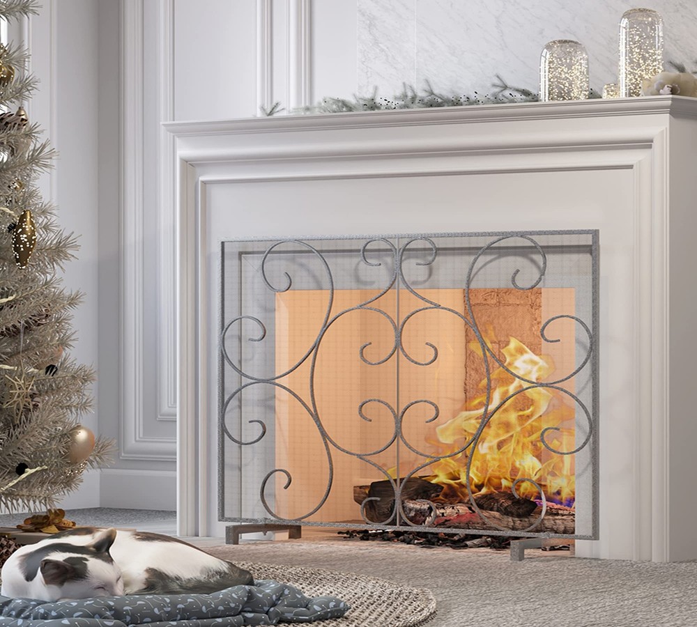 Single Panel Decorative Fireplace Screen Stand Alone Cover Handcrafted Durabl...
