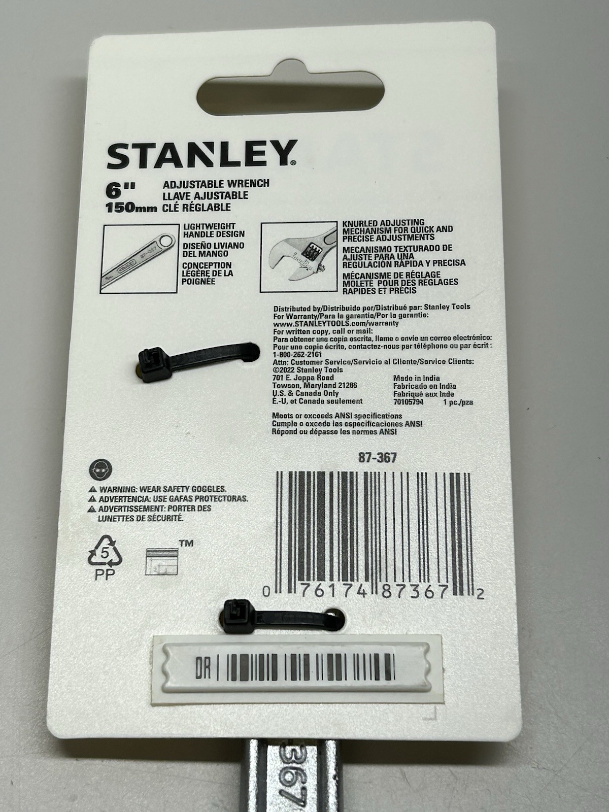 Stanley Hand Tools 6 inch / 150mm Adjustable Wrench 87-367 - New Carded