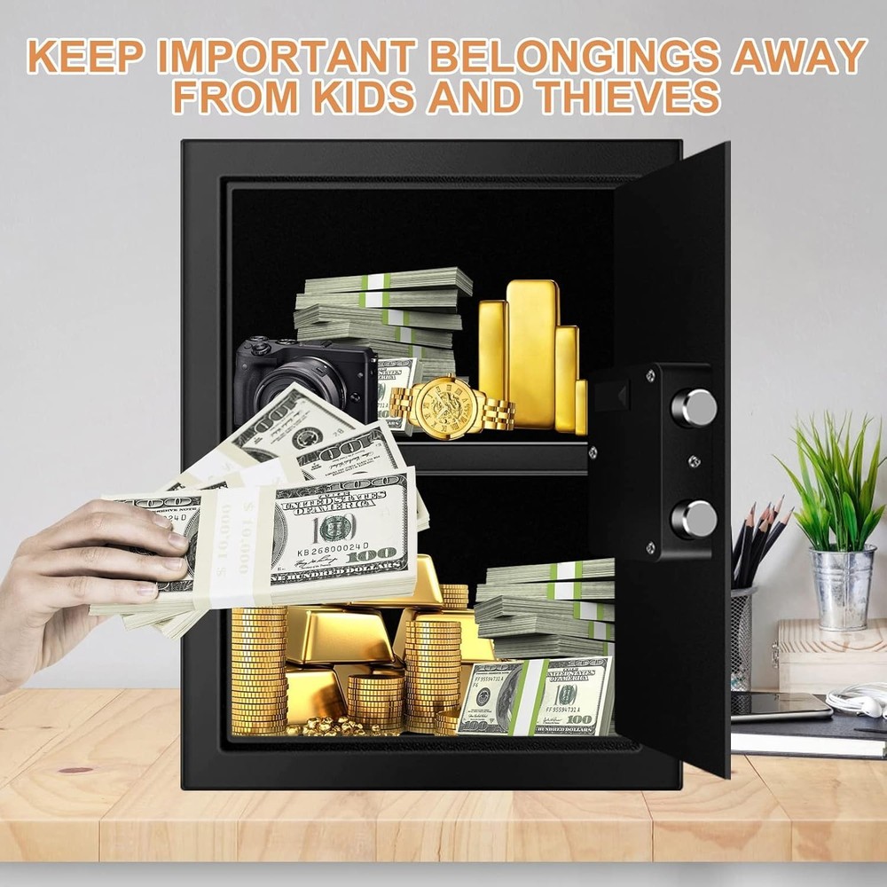 Fireproof Digital Safe with Removable Shelf - For Documents, Money, Valuables